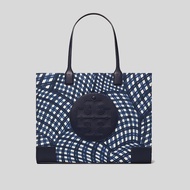 Tory Burch Ella Printed Tote Bag Navy Warped Gingham 145610