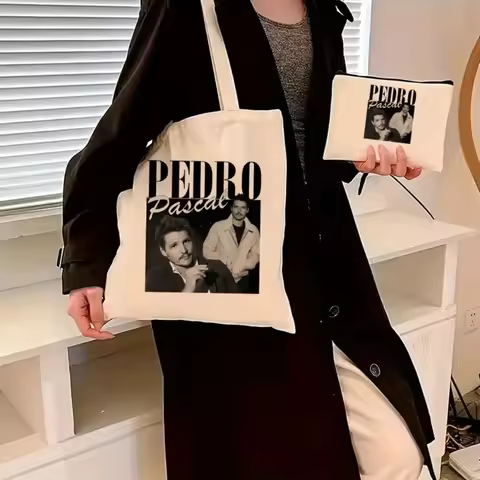 2pcs Pedro Pascal My Boy Friend Canvas Fashion Tote Ladies Cosmetic Bag Eco-friendly Large Capacity 