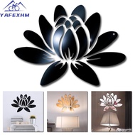 Eye catching Blooming Lotus Flower Acrylic Mirror Wall Sticker for DIY Decor