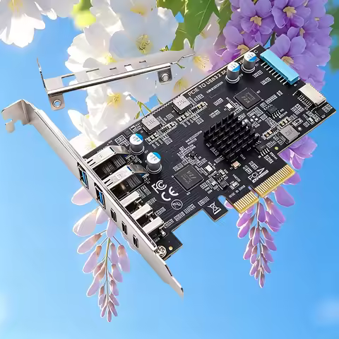 PCIE USB Expansion Card Riser PCI Express x1 To 3x Type-C + 2x Type-A + Type-E + 19P IDC USB3.2 GEN2