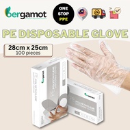 [OneStopPPE] 100pcs Premium Plastic Disposable PE Gloves Food Grade Bergamot PE Gloves Sarung Tangan