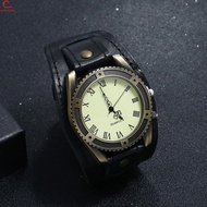 Fashion Quartz Male Watch Roman Numbers Vintage PU Leather Wristwatch for Home Office Working