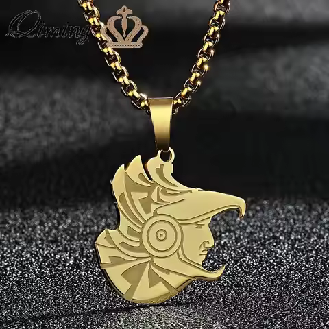 QIMING Aztec Eagle Warrior Pendant Men Necklace Stainless Steel Punk Ancient Jewelry Servant Of The 