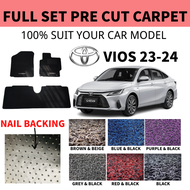 Toyota Vios 2023-2024 Customized 12MM Car Coil Floor Mat Carpet Nail Backing Carmat Car Kereta Karpe