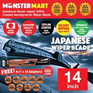 Autobacs Seven Japan Teflon Coat Aerodynamic Wiper Blade w/ 10 adaptors 14 inch