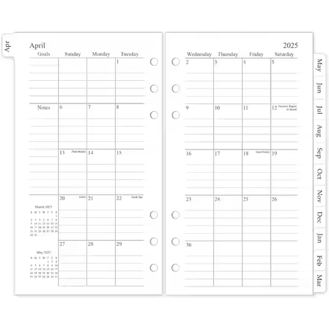 20252026 Monthly Planner Refill A6 Planner Inserts for 6 Ring 3.8"x6.8" July 2025 June 2026 12 Month