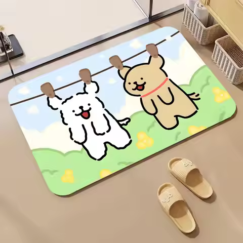 Anime L-LINE FRIENDS Puppy Floor Mat Diatomite Bath Mat, Quick Dry Absorbent Non-Slip Door Mat