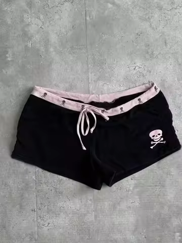 Women Y2K Summer Streetwear Gyaru goth Skull Graphic Acubi Shorts Button Low Rise Short Hot Pants 20
