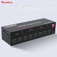 HDMI Matrix Switch 6x2 4k 60Hz Matrix HDMI Switch Splitter 6 in 2 out with HDMI Audio Video Switcher
