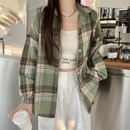 Women Tartan Shirt Long Sleeve Collared Button Up Oversized Plaid Shirt Jacket Grunge Fashion Teenag