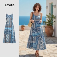 (trendy5)Lovito Boho Dress Lace Up Spring/summer Dress for Women L142ED610 Gaun Bohom Garters Kasual
