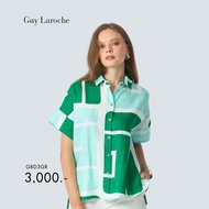 Guy Laroche Womans shirt Light linen Green Logo เสื้อเชิ้ตผู้หญิง แขนสั้น สีเขียว GBD3GR
