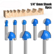 8Pcs 6MM Mata Profil Router Bit Mata Profil Setengah Lingkaran Mata 