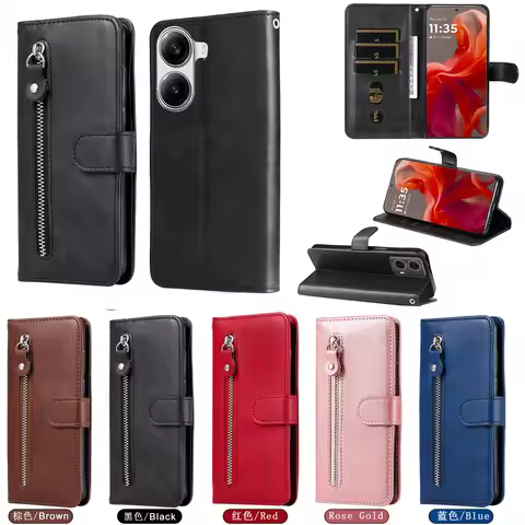 POCO X7 PRO C71 C85 F7 M7 Luxury Zipper Leather Case Flip Retro Wallet Book Holder Full Cover For Xi