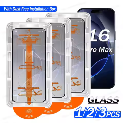 1/2/3PCS Dust Free Install Box 8K Glass For iPhone 16 15 14 Plus XS 11 12 13 17 Pro Max Air Oleophob