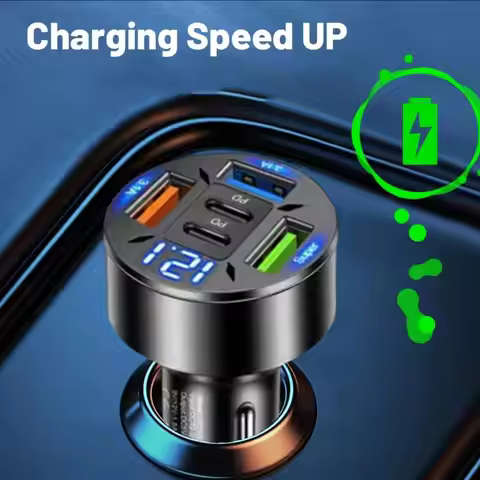 Digital Display Car Charger 4USB 66W Fast Charging To One Mobile With Halo PD Car Charger Charging F