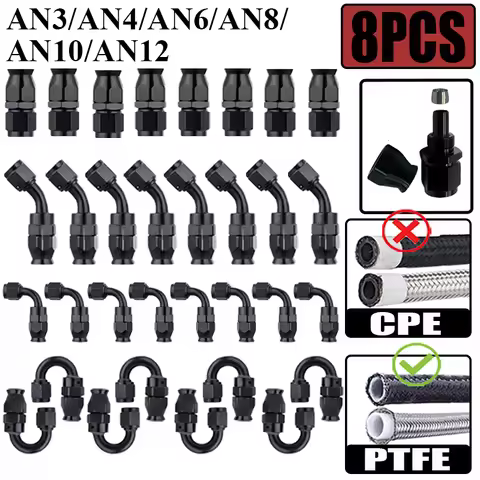 8X 3AN 4AN 6AN 8AN 10AN 12AN Straight 0 45 90 180 Degree Swivel Hose End Fittings Adapter For PTFE E