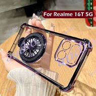 Realme 16T 5G Four Corner Plating Transparent Phone Case With Windmill Bracket For realme 16T Realme