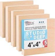 U.S. Art Supply 4" x 4" Birch Wood Paint Pouring Panel Boards, Studio 3/4" Deep Cradle (Pack of 5) -