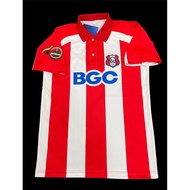 Assumption College Sriracha Football Polo Jersey | Red-White Stripe Design - Sponsor Logo & #7 Detai