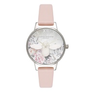 Olivia Burton Analogue Quartz Watch for Women with Pink Leather Strap - OB16GH09, White & Bee, Strap