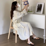 D0801 Tie-Dye Striped Long-Sleeved Pajamas Women Non-Linting Bathrobes Summer Thin Style Sweet Night