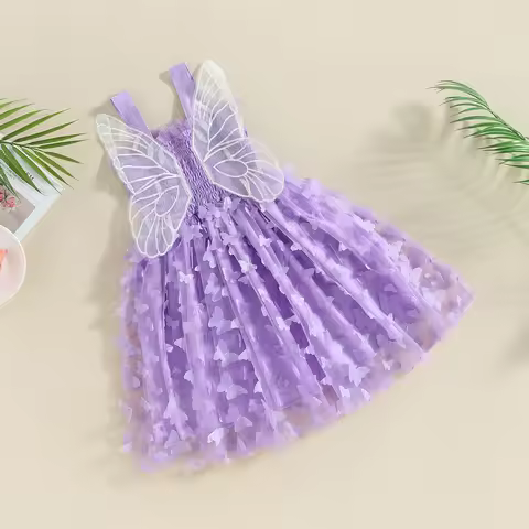 Butterfly Wings Princess Dress for Kids Baby Girl Summer Sleeveless Suspender Tulle Tutu Dress Birth