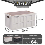 Citylife 64L Collapsible Storage Box Crate with Lid Folding Storage Box with Wooden Cover Panel for Home Outdoor - L X-6274