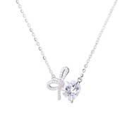 [แท้ 100%]สร้อยคอเงินสเตอร์ลิง S999 สำหรับผู้หญิง สร้อยคอรูปหัวใจประดับเพชรพร้อมโบว์ สร้อยคอกระดูกไห