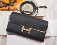 SOLD 💛 Hermes Constance to go noir x rose gold epsom Hermès 愛馬仕康康長銀包錢包玫瑰金扣 黑金 黑色