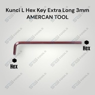 AMERICAN TOOL 8957976 Extra Long 3 mm L Key / Hex Key 3mm Long L Key
