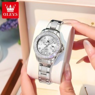 OLEVS นาฬิกาข้อมือผู้หญิงประดับคริสตัลตัวเรือนกำไลหน้าปัดนาฬิกาควอตซ์เพชรแท้จากสแตนเลสของ
