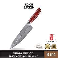 8" Chef Knife - Damascus Chef Knife + G10 Red Handle TURWHO