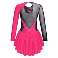 Kids Girls Rhinestone Floral Sequins Figure Ice Skating Dress Ballroom Dance Competition Gymnastics 