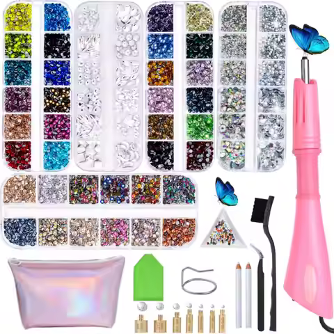 AAAA 4008-6016Pcs Hot Fix Rhinestones Set Crystal Glass Hotfix Rhinestone Applicator Iron-on Strass 