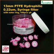 ( LOCAL READY STOCK ) 13mm Syringe Filter Hydrophobic/ Hydrophilic PTFE, 0.45µm/0.22um, non-sterile,