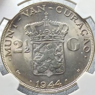 Wihelmina Curacao 2.5 Gulden 1944 NGC MS 63