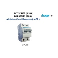 Hager 6A-63A 2pole 4.5ka/6ka MCB (MY/MU Series)