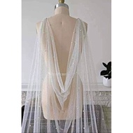 Shoulder wedding dress, pearl glitter tulle dress