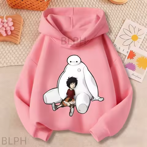 Disney Big Hero 6 Kids Hoodie Sweatshirt Baymax Hugging Hiro Print Long Sleeve Top