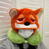 Cute Cartoon Judy Rabbit Nick Hooded U-Shaped Neck Pillow Nap Pillow Travel Plane with Hat U Pillow 
