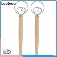 LUOLVUO 2pcs Bread Whisk, Wooden Handle mix Danish Dough Whisk, Durable Food-Grade Single lap Stainl