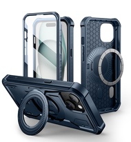 Dexnor เคสไอโฟน15เข้ากันได้กับ MagSafe [ปกป้องหน้าจอและขาตั้งในตัว] เคสกันชนที่ทนทานกันกระแทกเต็มตัว