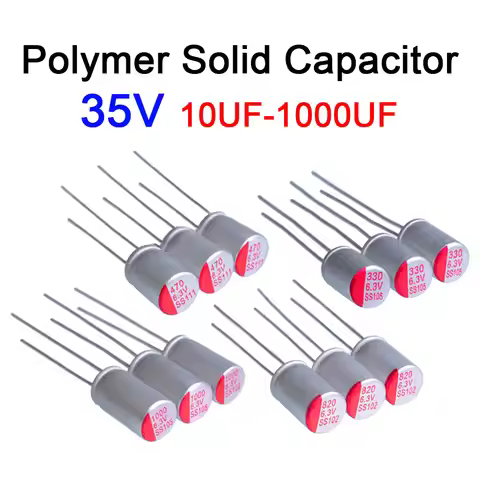 10PCS Polymer Solid Capacitor 35V 10uF 47uF 68uF 100uF 220uF 330uF 470uF 680uF 820uF 1000uF DIP Soli