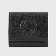 GUCCI SOHO 系列牛皮壓扣三折短夾 (黑色)