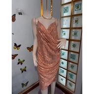 Bg Champagne Gold Sequined Spaghetti Strap Dress