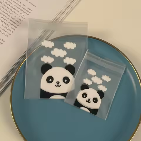 100PCS Panda Cartoon Snowflake Crisp Fruit Nougat Cookies Transparent Gift Wrap