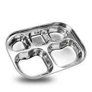 Sisem SUS304 Deep 5-Section Stainless Steel Plate Kids Feeding Plate Diet Meal Tray Home Cafeteria L