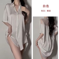 【Ship in 24H】Pajama skirt  睡裙  性感睡衣冰丝宽松衬衫网纱镂空2025款女士白衬衫睡袍套装2025.4.28