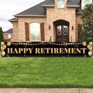 Large Happy Retirement Banner, Black and Gold Retirement Banner Sign, Party Decorations Supplies (9.